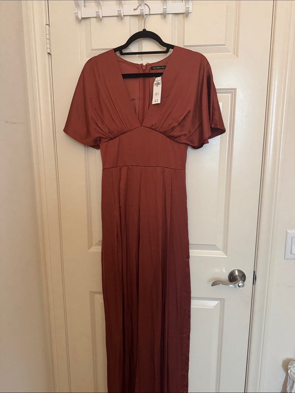 Abercrombie&Fitch Women's Rust V-Neck Silk Jumpsuit